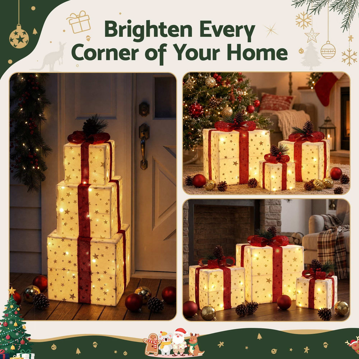 Jingle Jollys Occasions > Christmas > Christmas Decorations Jingle Jollys Christmas Decorations 3PC Lighted Gift Boxes Christmas Lights