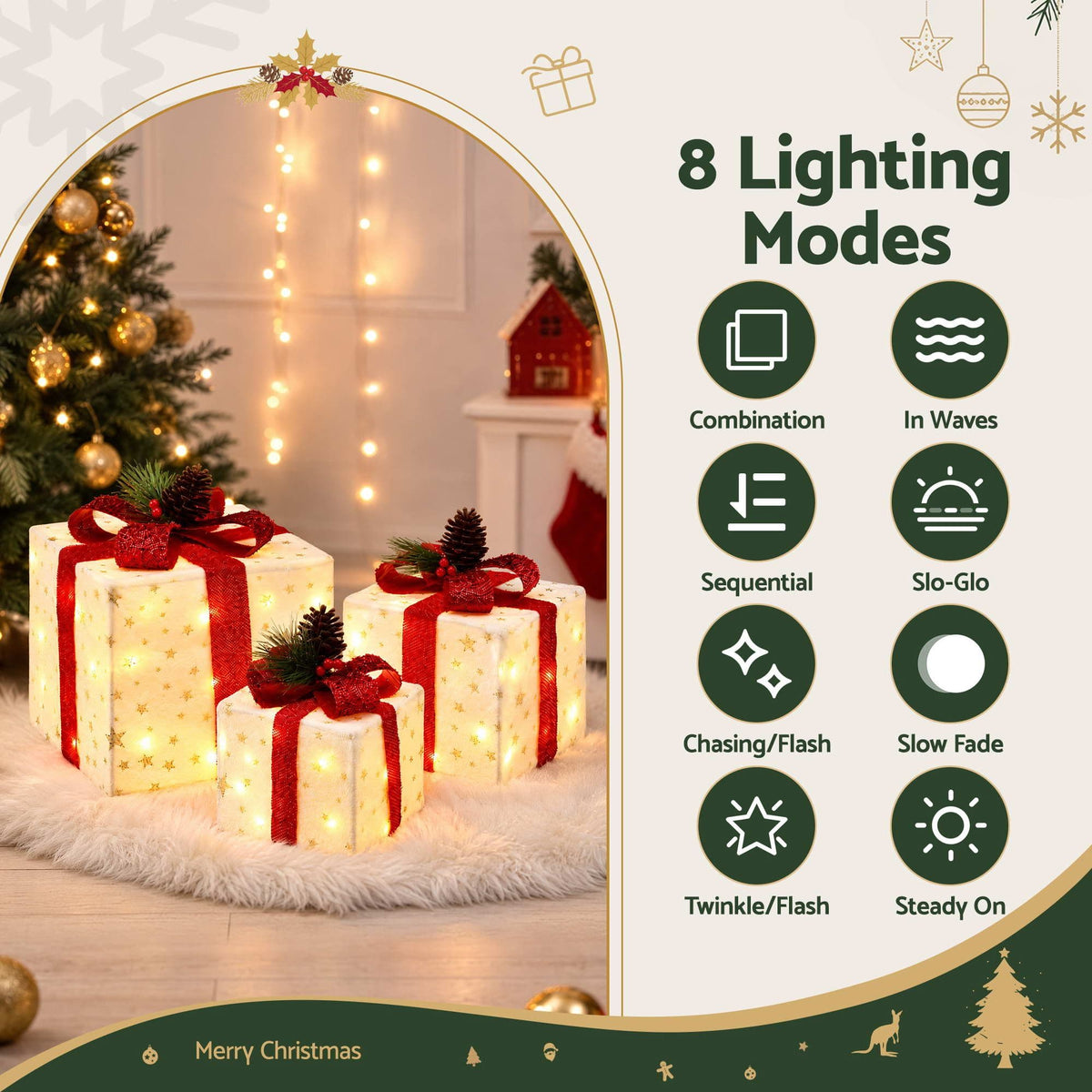 Jingle Jollys Occasions > Christmas > Christmas Decorations Jingle Jollys Christmas Decorations 3PC Lighted Gift Boxes Christmas Lights