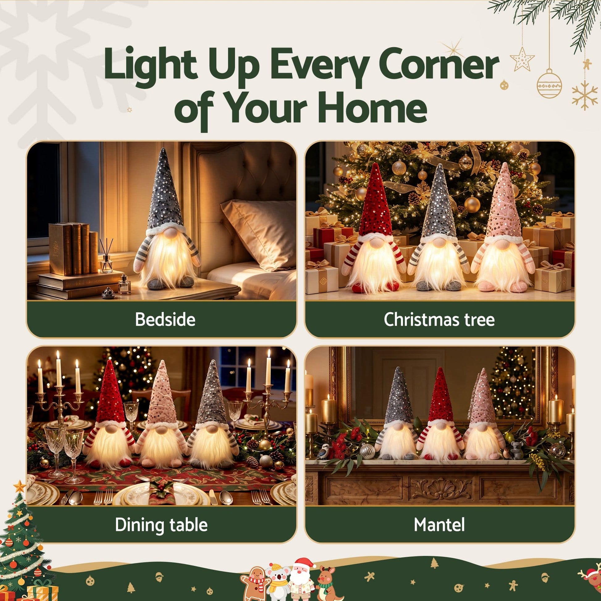 Jingle Jollys Occasions > Christmas > Christmas Decorations Jingle Jollys Christmas Gnomes Light Up Christmas Decorations Plush Goblin Set of 3 Warm White