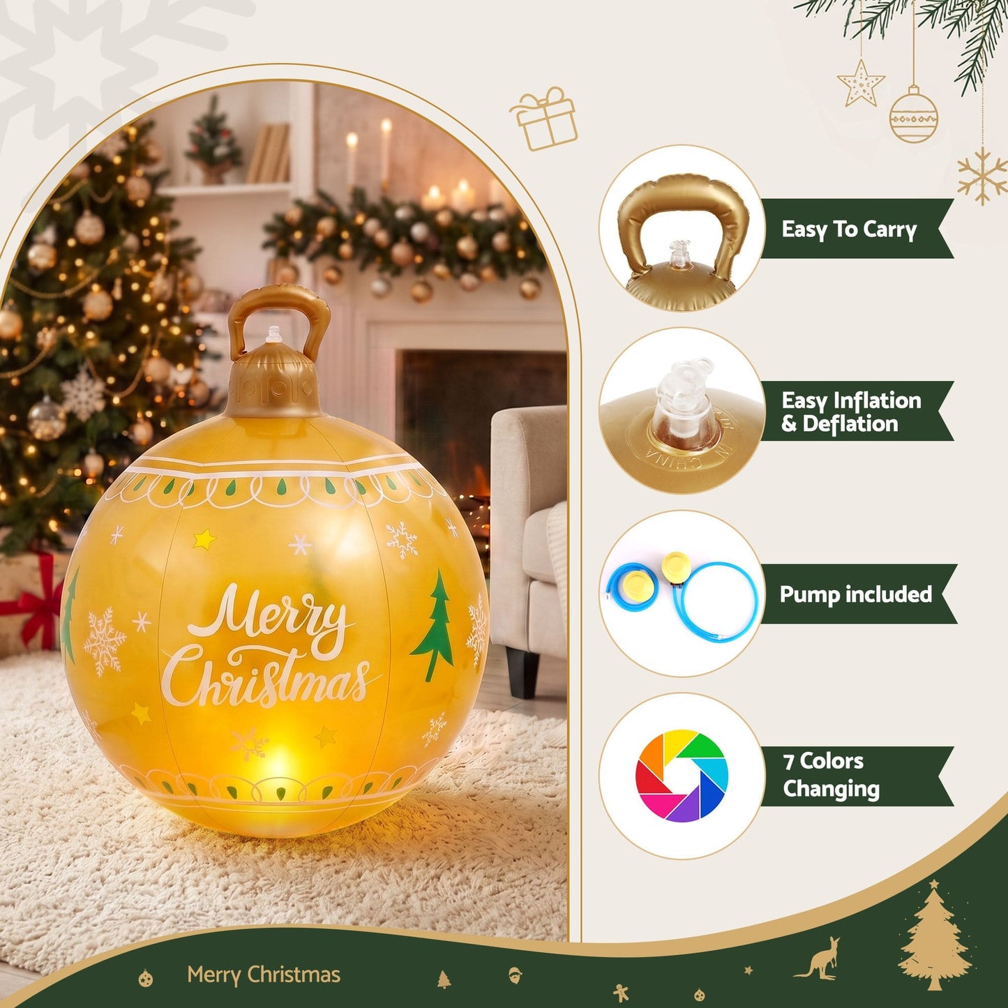 Jingle Jollys Occasions > Christmas > Christmas Decorations Jingle Jollys Christmas Inflatable Ball 60cm Led Illuminated Xmas Decoration