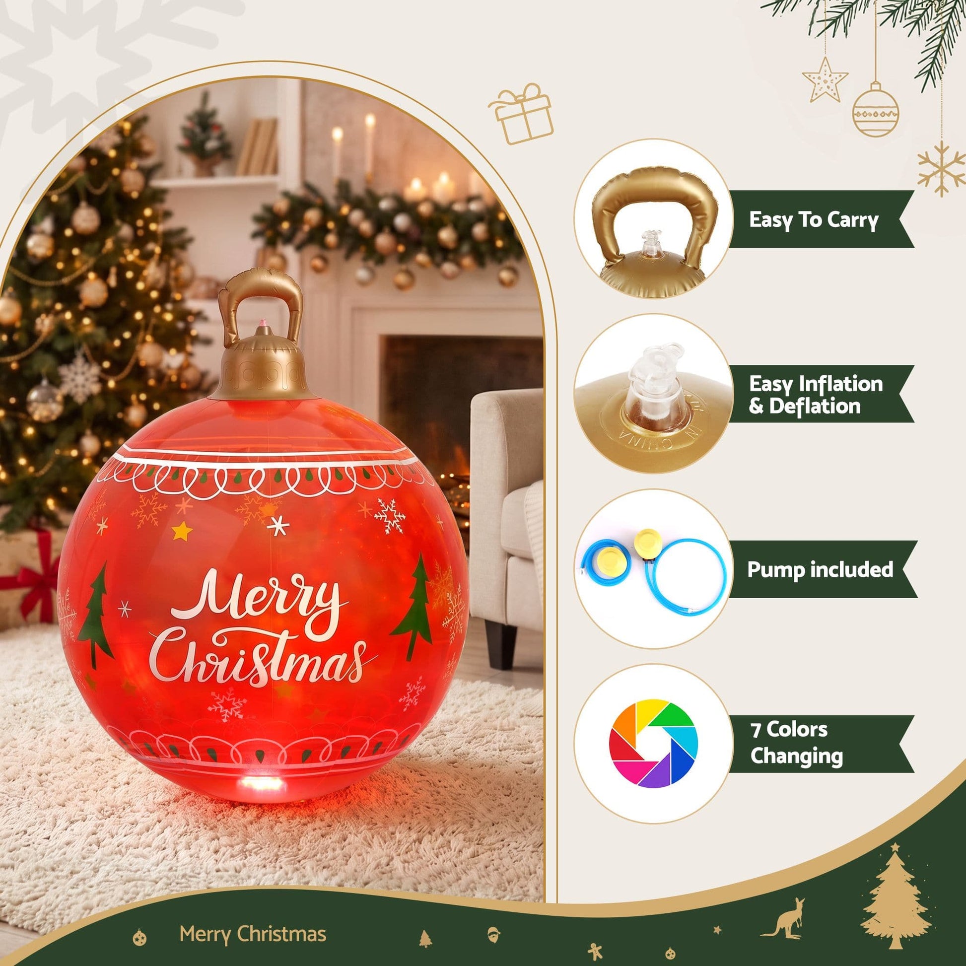Jingle Jollys Occasions > Christmas > Christmas Decorations Jingle Jollys Christmas Inflatable Ball 60cm Led Illuminated Xmas Decoration Red