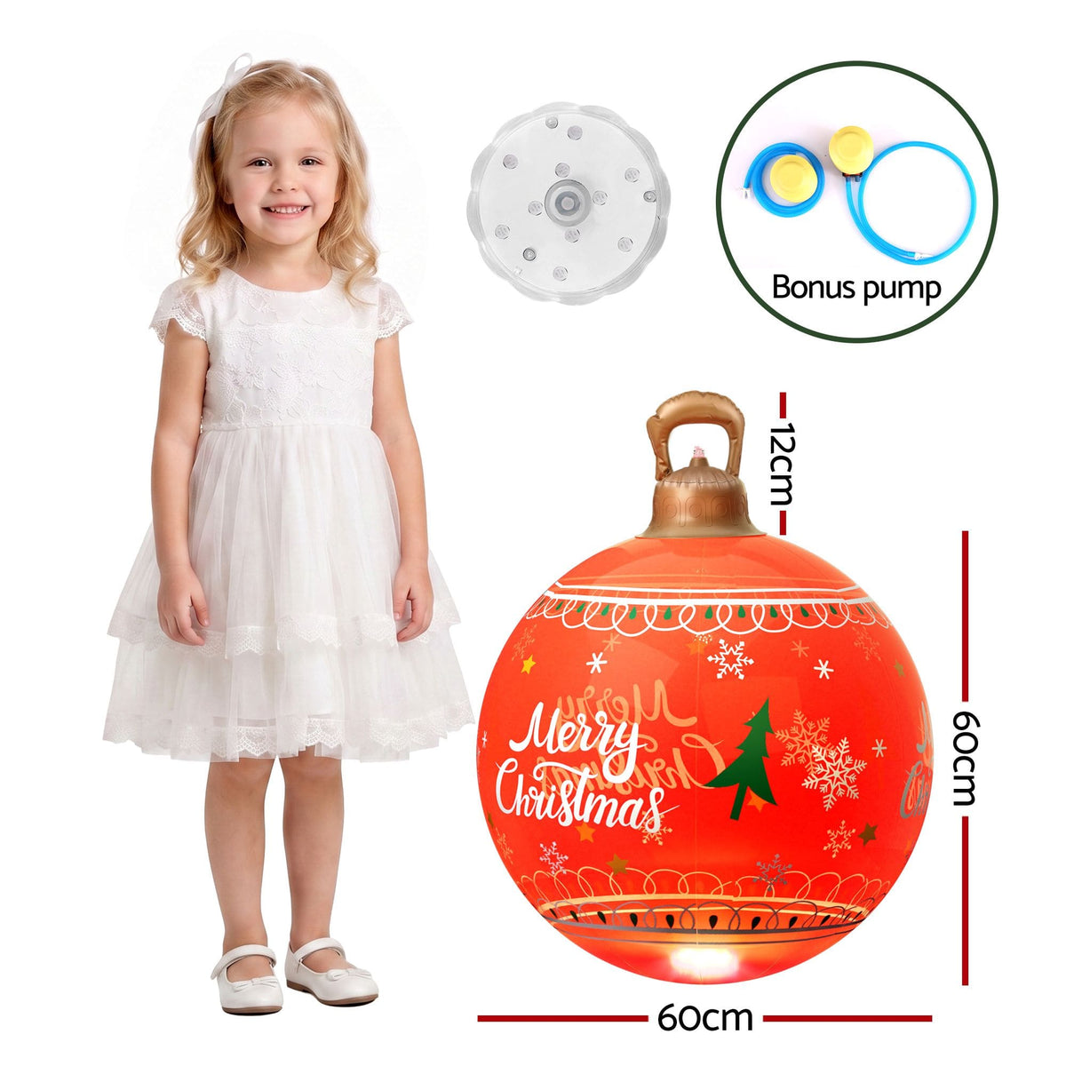 Jingle Jollys Occasions > Christmas > Christmas Decorations Jingle Jollys Christmas Inflatable Ball 60cm Led Illuminated Xmas Decoration Red