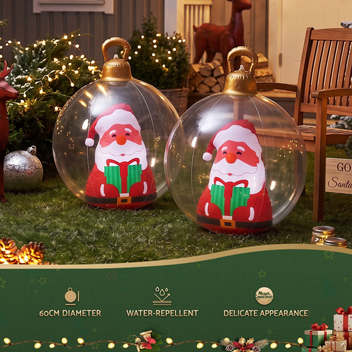 Jingle Jollys Occasions > Christmas > Christmas Decorations Jingle Jollys Christmas Inflatable Ball 60cm Santa Decoration Giant Bauble Clear