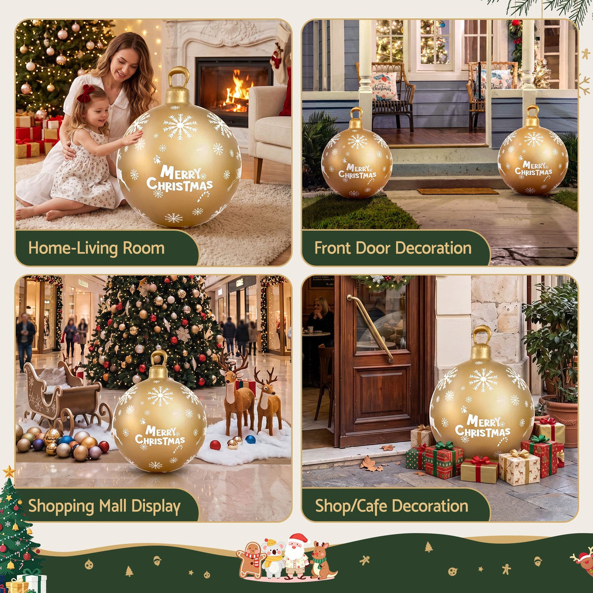 Jingle Jollys Occasions > Christmas > Christmas Decorations Jingle Jollys Christmas Inflatable Ball Bauble 60cm Outdoor Decoration Gold
