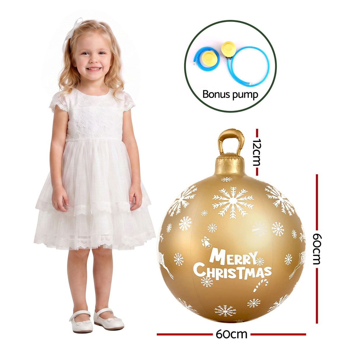 Jingle Jollys Occasions > Christmas > Christmas Decorations Jingle Jollys Christmas Inflatable Ball Bauble 60cm Outdoor Decoration Gold