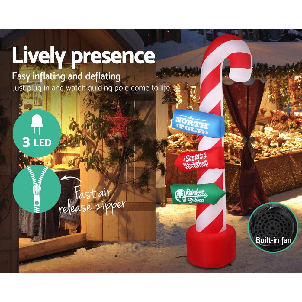 Jingle Jollys Occasions > Christmas > Christmas Decorations Jingle Jollys Christmas Inflatable Candy Pole 2.4M Illuminated Decorations