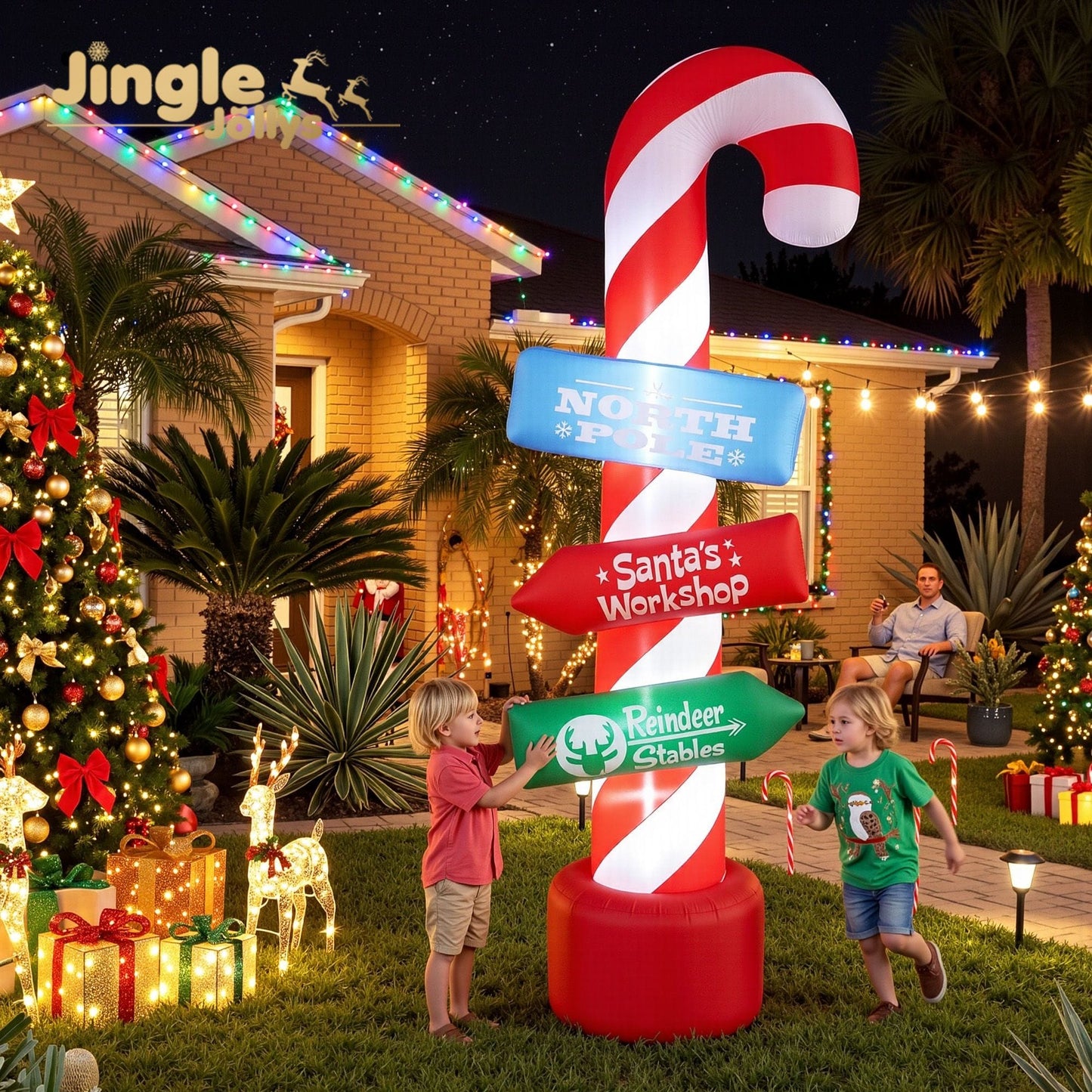 Jingle Jollys Occasions > Christmas > Christmas Decorations Jingle Jollys Christmas Inflatable Candy Pole 2.4M Illuminated Decorations