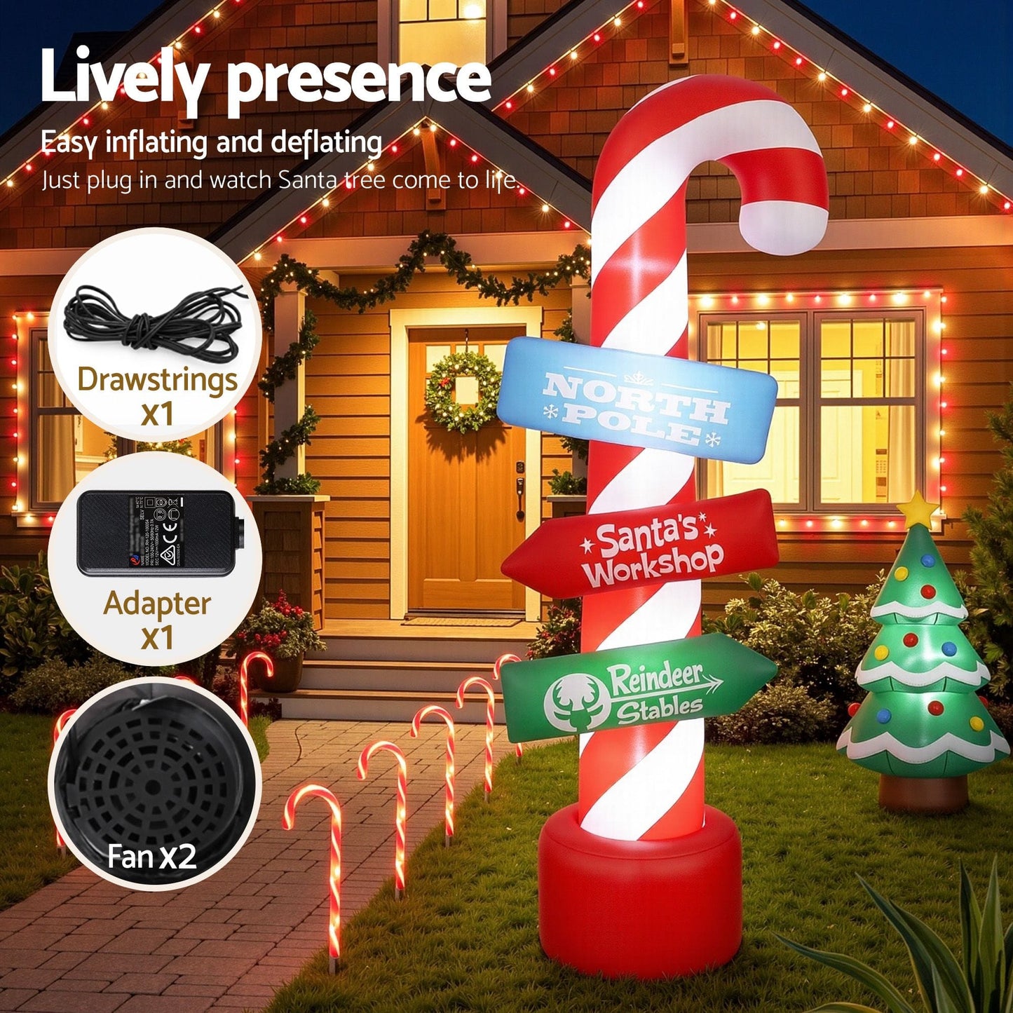Jingle Jollys Occasions > Christmas > Christmas Decorations Jingle Jollys Christmas Inflatable Candy Pole 2.4M Illuminated Decorations