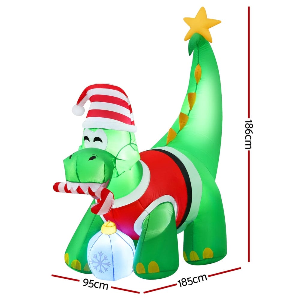 Jingle Jollys Occasions > Christmas > Christmas Decorations Jingle Jollys Christmas Inflatable Dinosaur 1.86M Height LED Decorations Illuminated