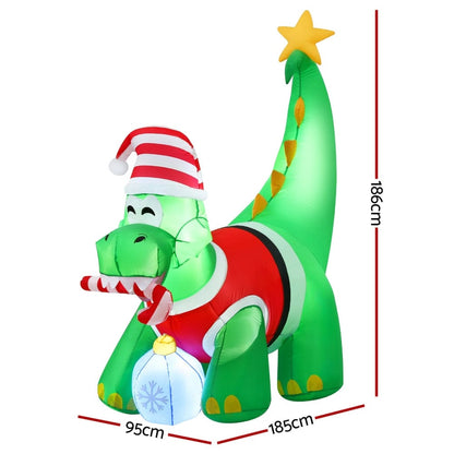 Jingle Jollys Occasions > Christmas > Christmas Decorations Jingle Jollys Christmas Inflatable Dinosaur 1.86M Height LED Decorations Illuminated