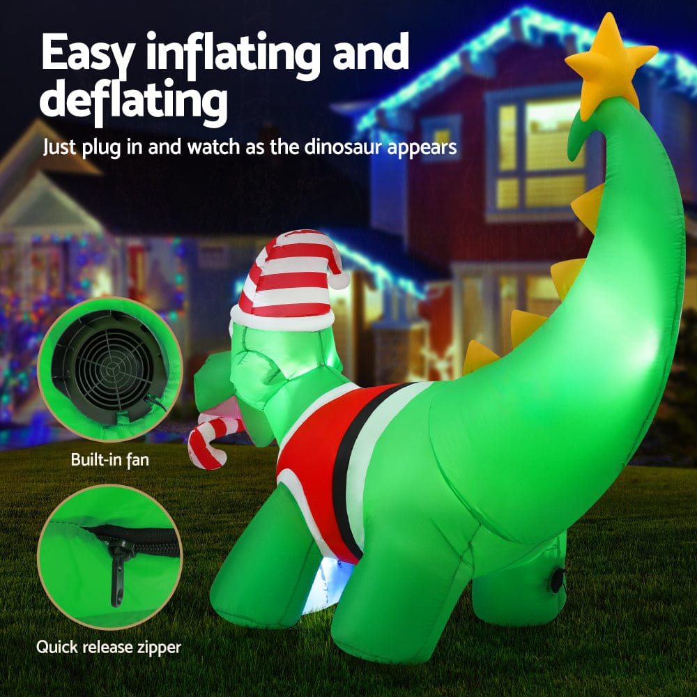 Jingle Jollys Occasions > Christmas > Christmas Decorations Jingle Jollys Christmas Inflatable Dinosaur 1.86M Height LED Decorations Illuminated