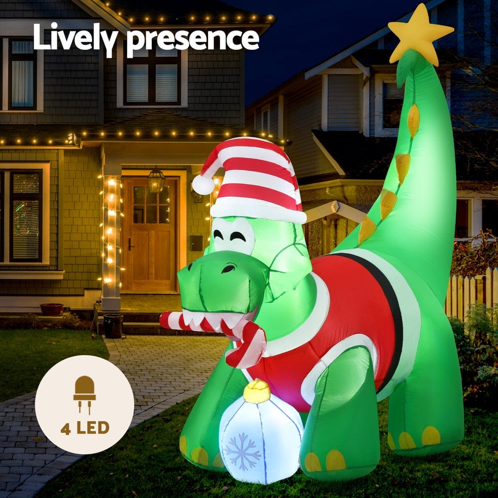 Jingle Jollys Occasions > Christmas > Christmas Decorations Jingle Jollys Christmas Inflatable Dinosaur 1.86M Height LED Decorations Illuminated