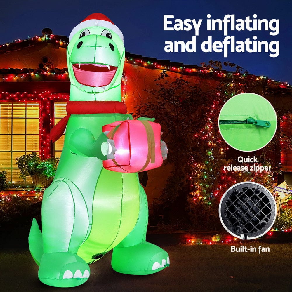 Jingle Jollys Occasions > Christmas > Christmas Decorations Jingle Jollys Christmas Inflatable Dinosaur 1.8M Height LED Decorations Illuminated