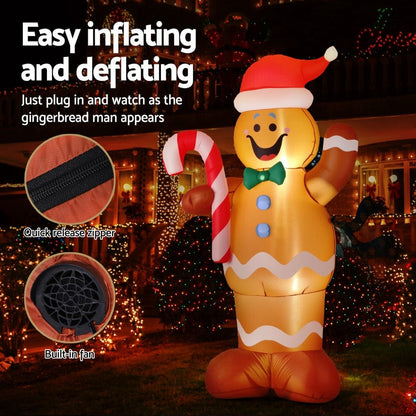 Jingle Jollys Occasions > Christmas > Christmas Decorations Jingle Jollys Christmas Inflatable Gingerbread Man 1.5M Height LED Decorations Illuminated