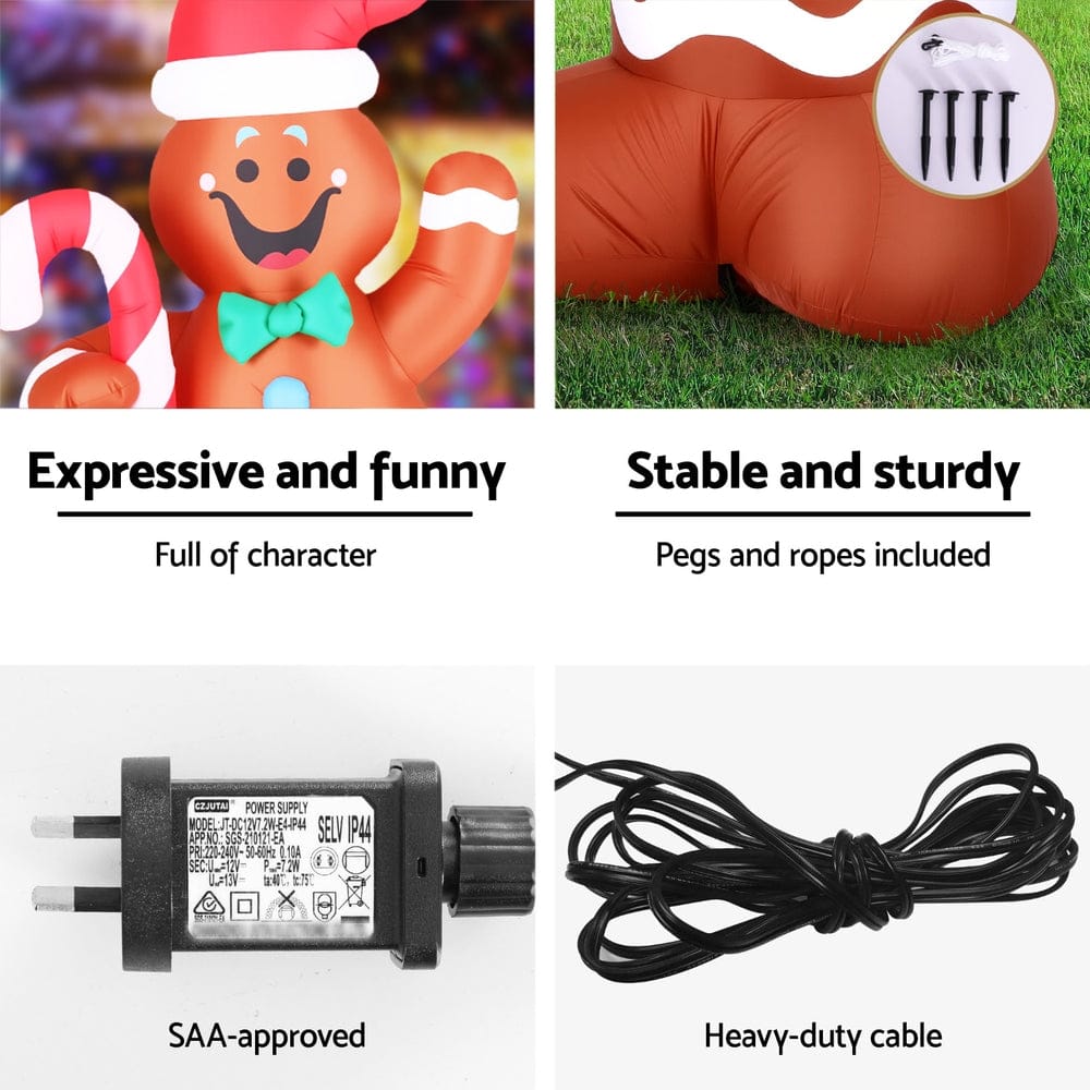Jingle Jollys Occasions > Christmas > Christmas Decorations Jingle Jollys Christmas Inflatable Gingerbread Man 1.5M Height LED Decorations Illuminated