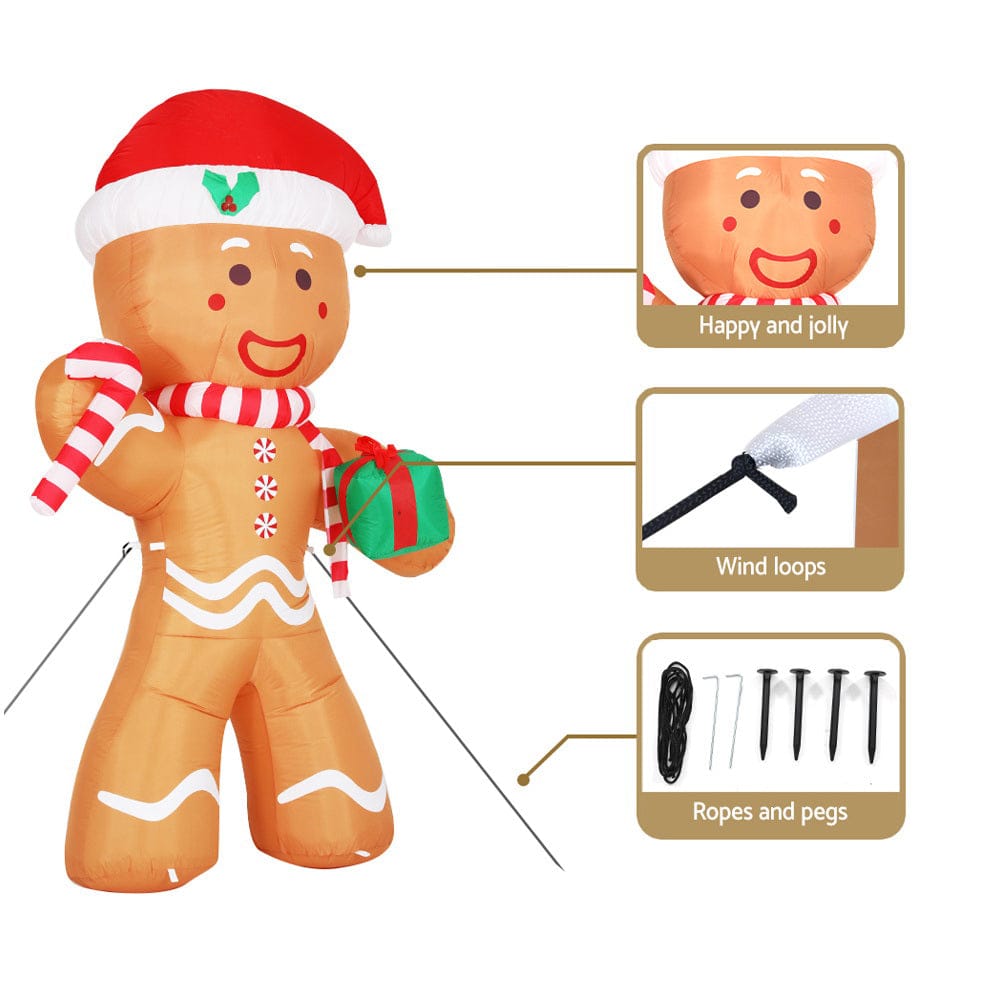 Jingle Jollys Occasions > Christmas > Christmas Decorations Jingle Jollys Christmas Inflatable Gingerbread Man 2.4M Illuminated Decorations