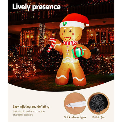 Jingle Jollys Occasions > Christmas > Christmas Decorations Jingle Jollys Christmas Inflatable Gingerbread Man 2.4M Illuminated Decorations