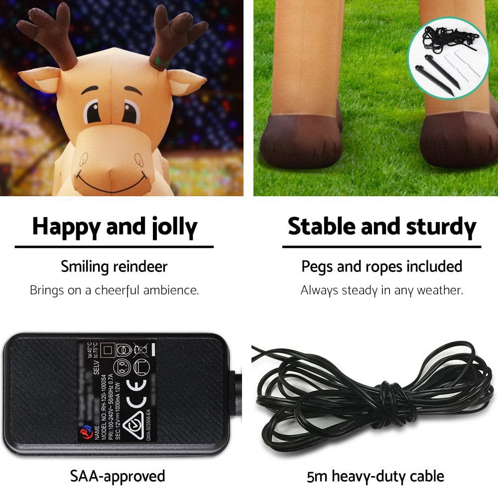 Jingle Jollys Occasions > Christmas > Christmas Decorations Jingle Jollys Christmas Inflatable Reindeer 5M Illuminated Decorations