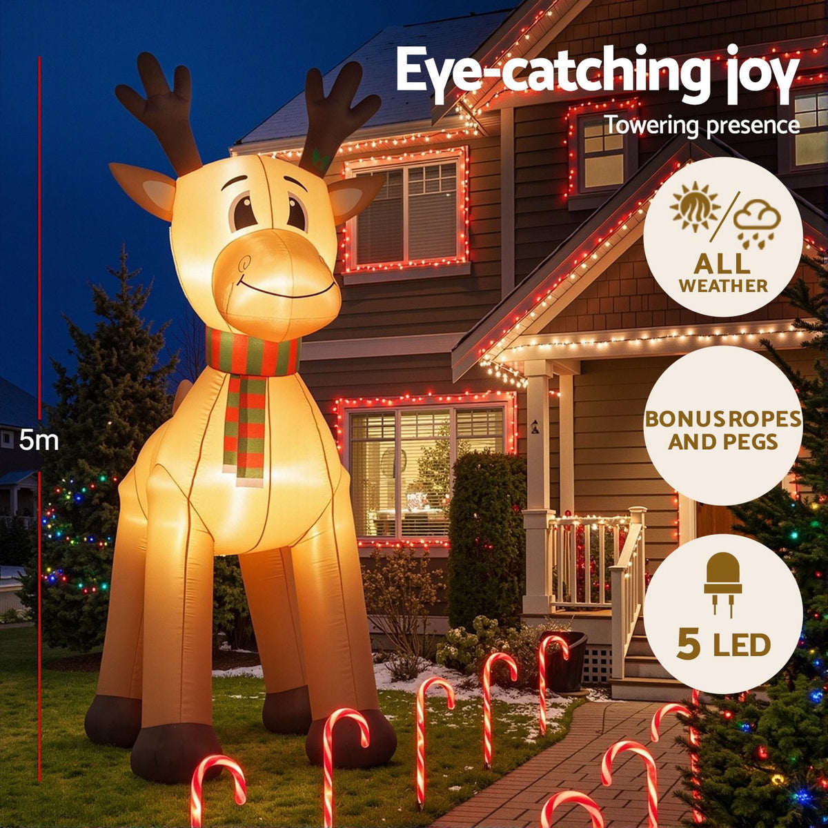 Jingle Jollys Occasions > Christmas > Christmas Decorations Jingle Jollys Christmas Inflatable Reindeer 5M Illuminated Decorations