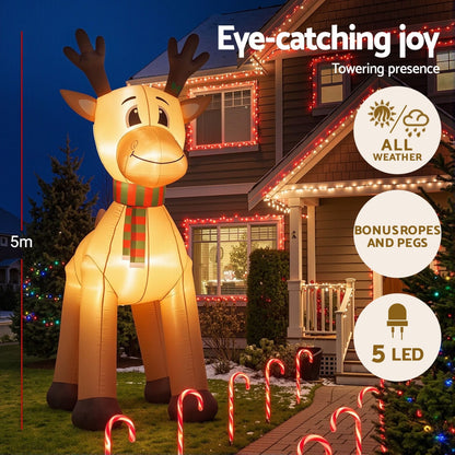 Jingle Jollys Occasions > Christmas > Christmas Decorations Jingle Jollys Christmas Inflatable Reindeer 5M Illuminated Decorations