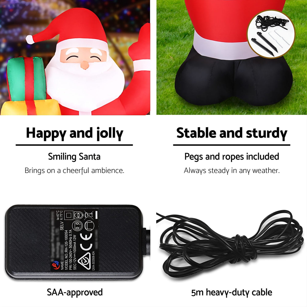 Jingle Jollys Occasions > Christmas > Christmas Decorations Jingle Jollys Christmas Inflatable Santa 2.4M Illuminated Decorations