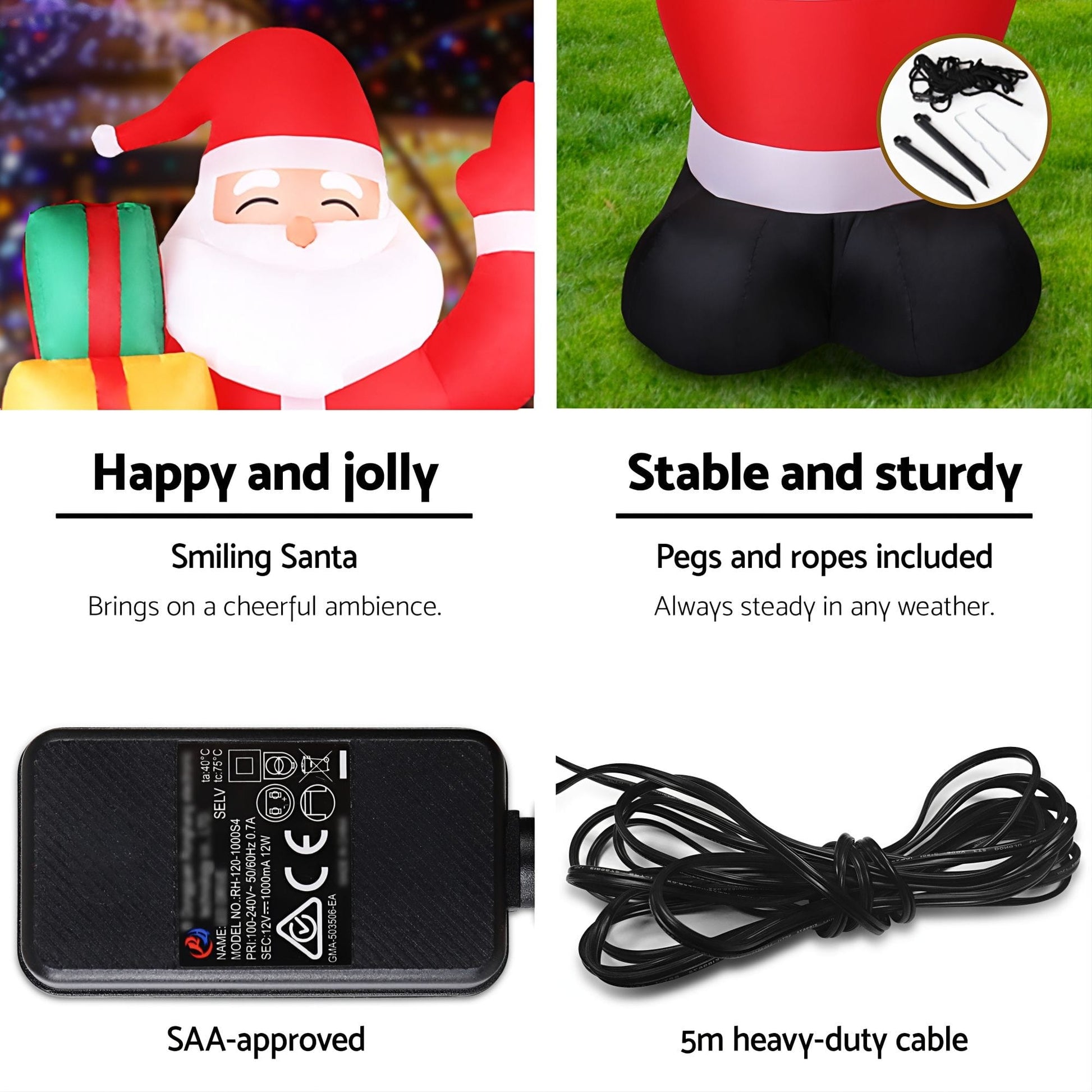 Jingle Jollys Occasions > Christmas > Christmas Decorations Jingle Jollys Christmas Inflatable Santa 2.4M Illuminated Decorations