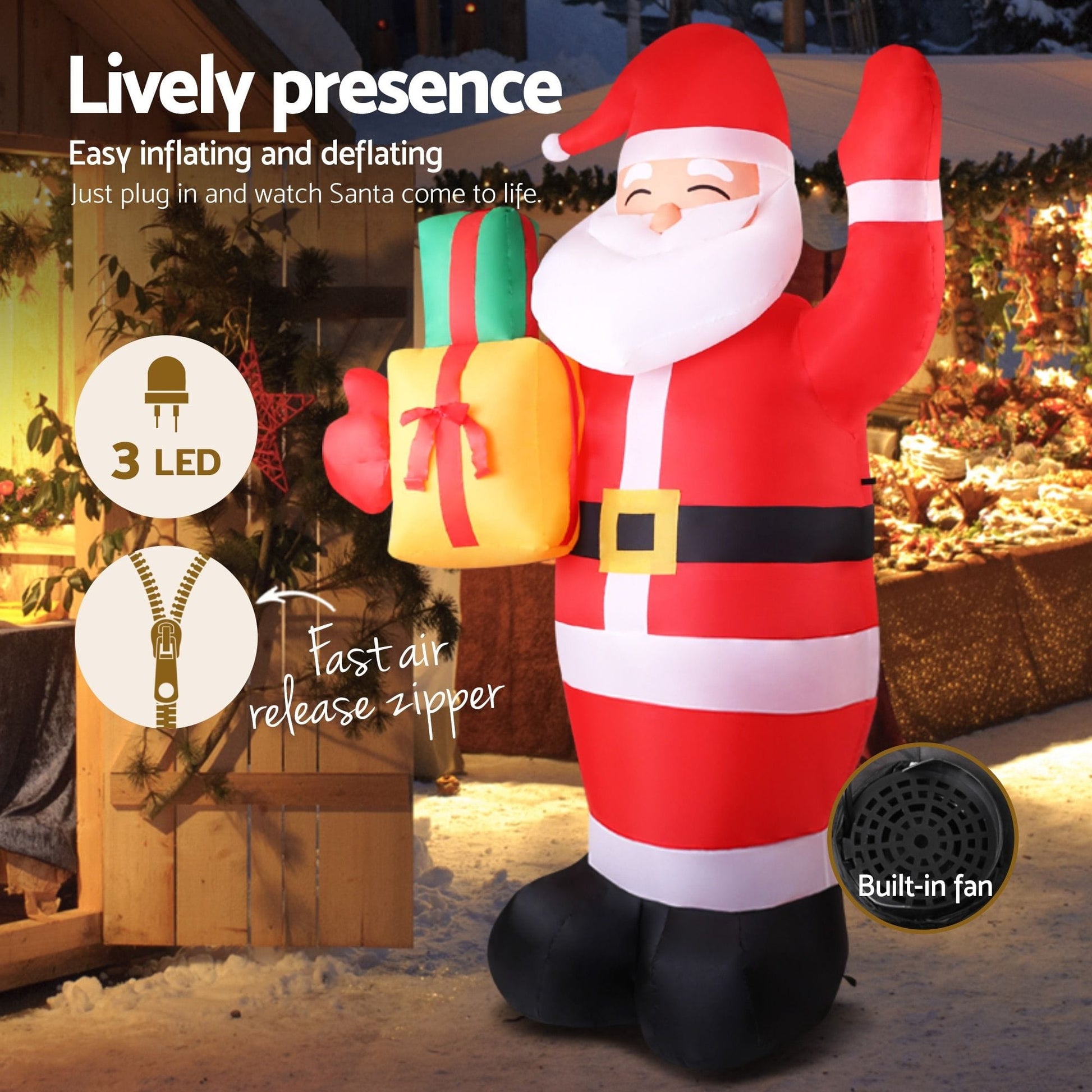 Jingle Jollys Occasions > Christmas > Christmas Decorations Jingle Jollys Christmas Inflatable Santa 2.4M Illuminated Decorations
