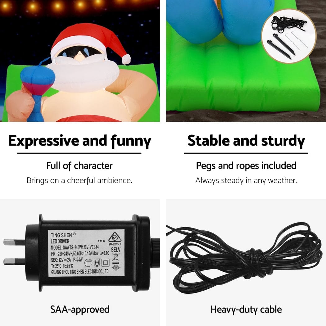 Jingle Jollys Occasions > Christmas > Christmas Decorations Jingle Jollys Christmas Inflatable Santa Bench 1.8M LED Illuminated Decorations