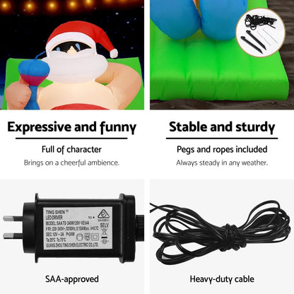 Jingle Jollys Occasions > Christmas > Christmas Decorations Jingle Jollys Christmas Inflatable Santa Bench 1.8M LED Illuminated Decorations