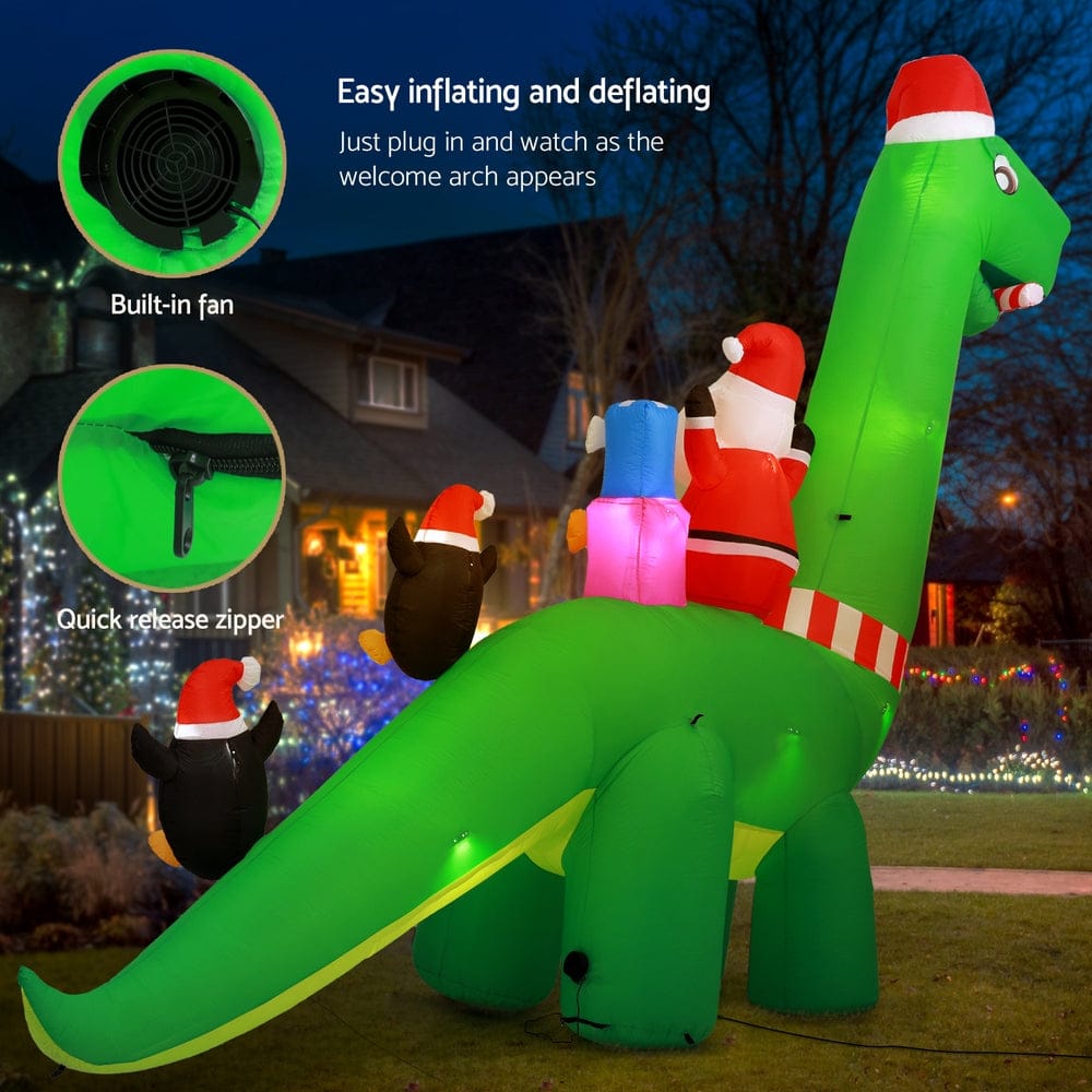 Jingle Jollys Occasions > Christmas > Christmas Decorations Jingle Jollys Christmas Inflatable Santa Dinosaur 3.8M Illuminated Decorations