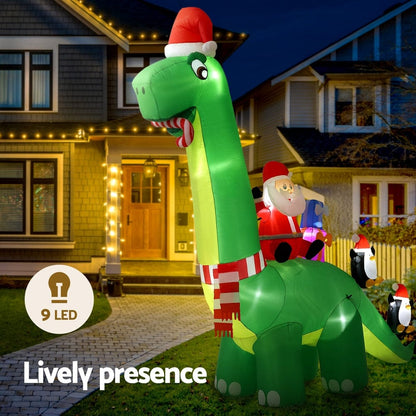 Jingle Jollys Occasions > Christmas > Christmas Decorations Jingle Jollys Christmas Inflatable Santa Dinosaur 3.8M Illuminated Decorations