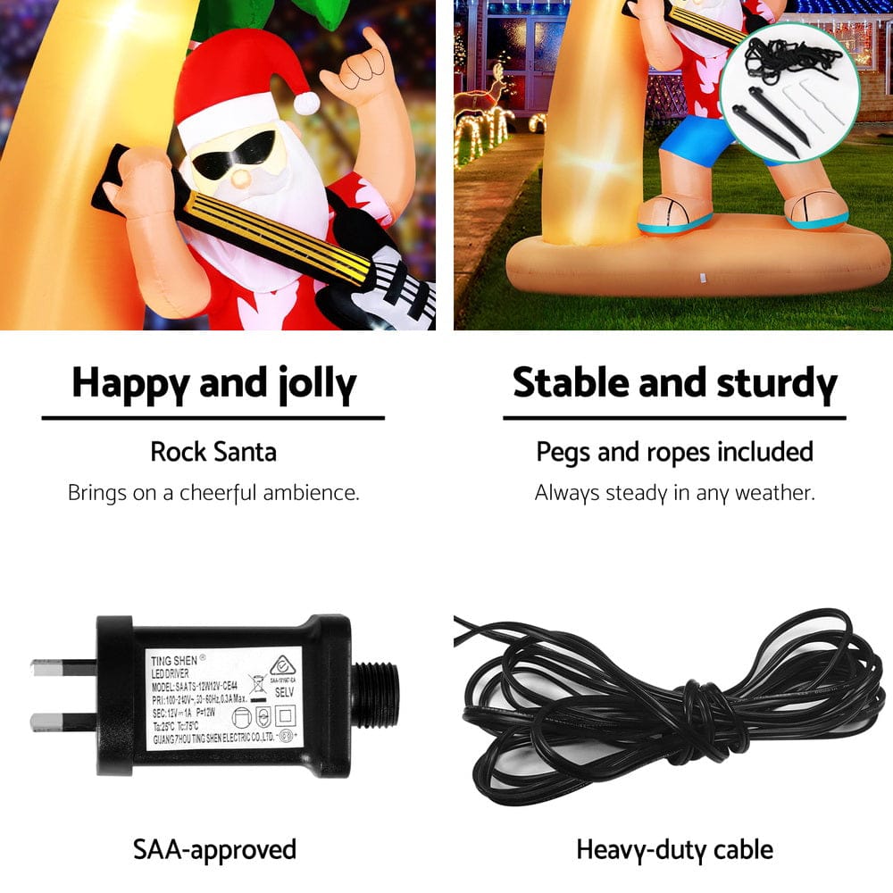Jingle Jollys Occasions > Christmas > Christmas Decorations Jingle Jollys Christmas Inflatable Santa Guitar 2.1M Led Illuminated Decorations