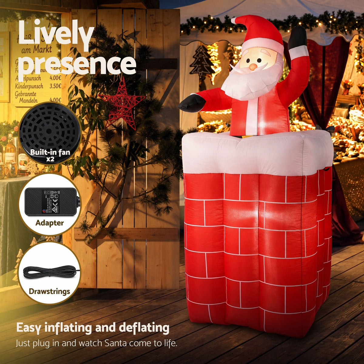 Jingle Jollys Occasions > Christmas > Christmas Decorations Jingle Jollys Christmas Inflatable Santa Pop Up 1.8M Illuminated Decorations