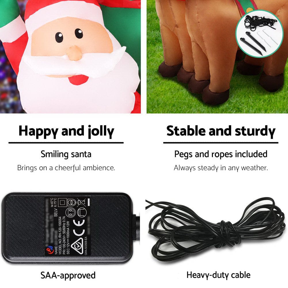 Jingle Jollys Occasions > Christmas > Christmas Decorations Jingle Jollys Christmas Inflatable Santa Sleigh 2.2M Illuminated Decorations