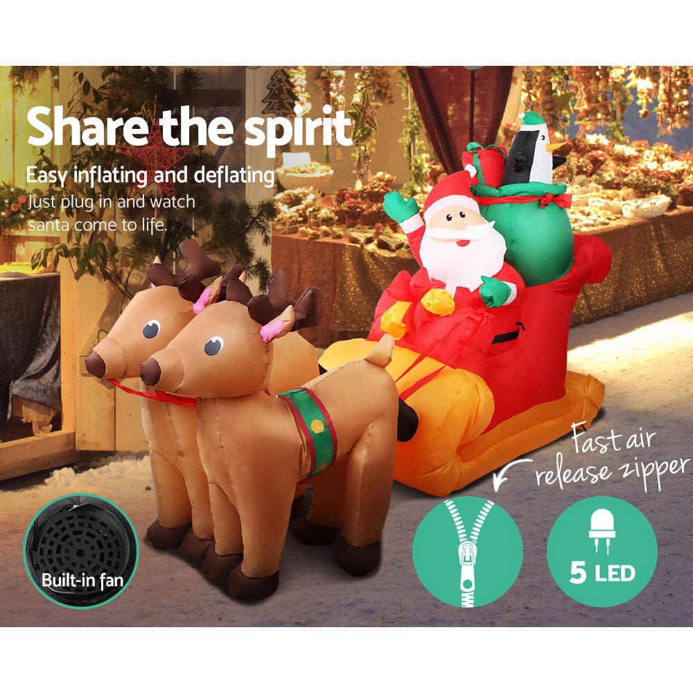 Jingle Jollys Occasions > Christmas > Christmas Decorations Jingle Jollys Christmas Inflatable Santa Sleigh 2.2M Illuminated Decorations