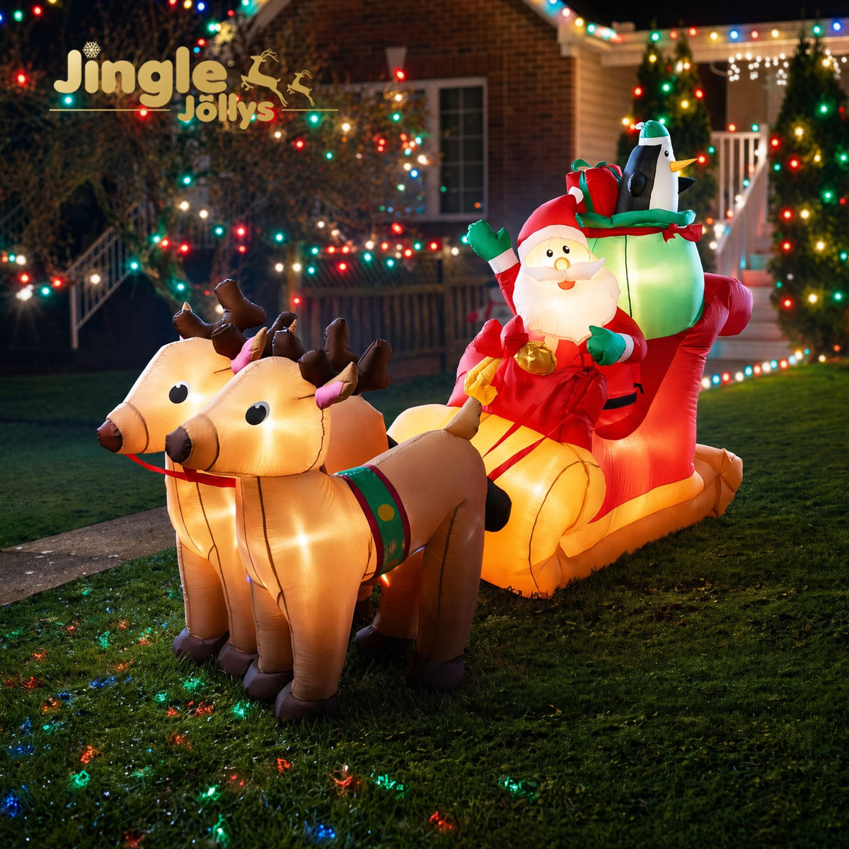 Jingle Jollys Occasions > Christmas > Christmas Decorations Jingle Jollys Christmas Inflatable Santa Sleigh 2.2M Illuminated Decorations