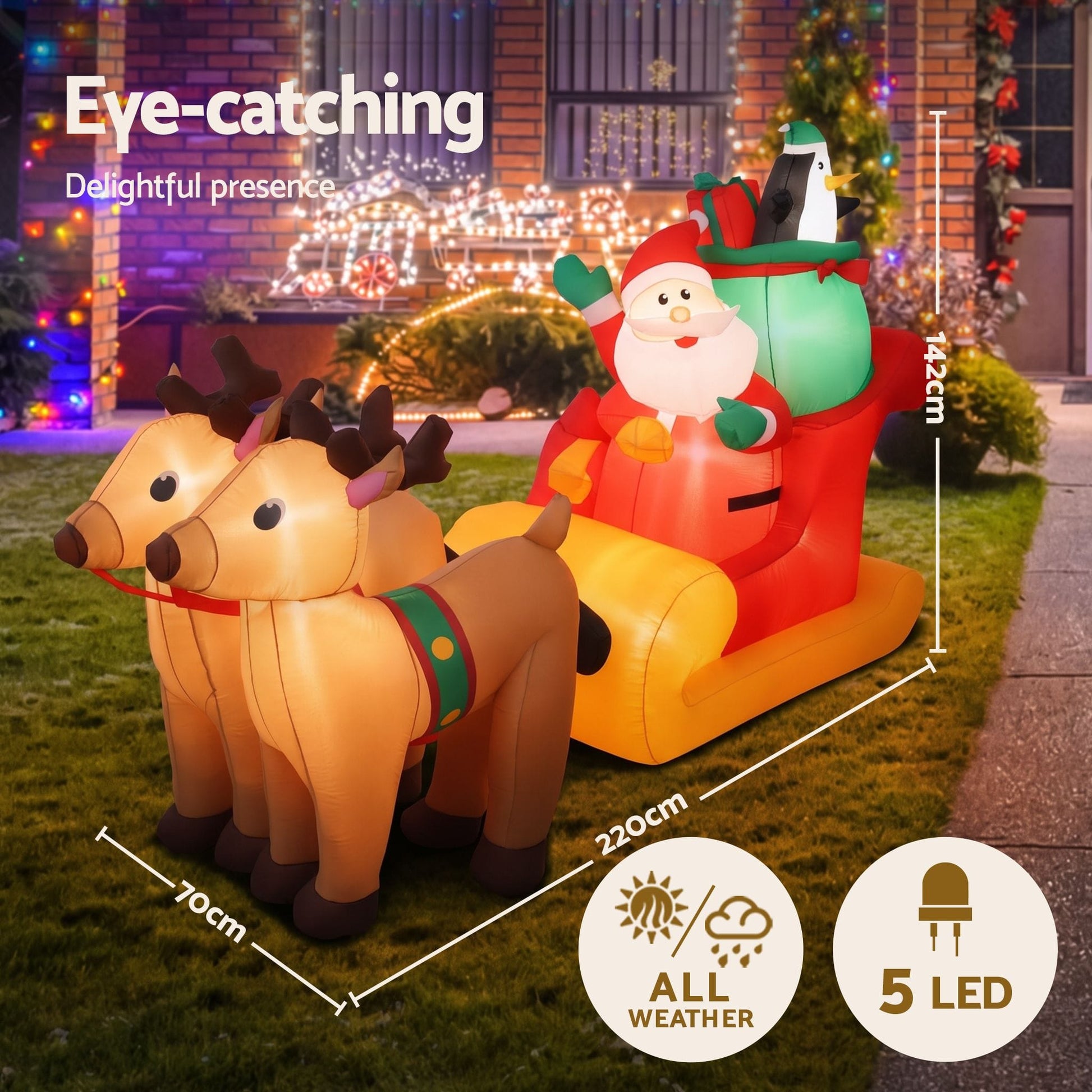 Jingle Jollys Occasions > Christmas > Christmas Decorations Jingle Jollys Christmas Inflatable Santa Sleigh 2.2M Illuminated Decorations