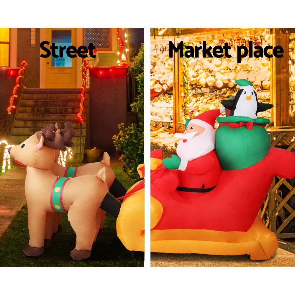 Jingle Jollys Occasions > Christmas > Christmas Decorations Jingle Jollys Christmas Inflatable Santa Sleigh 2.2M Illuminated Decorations