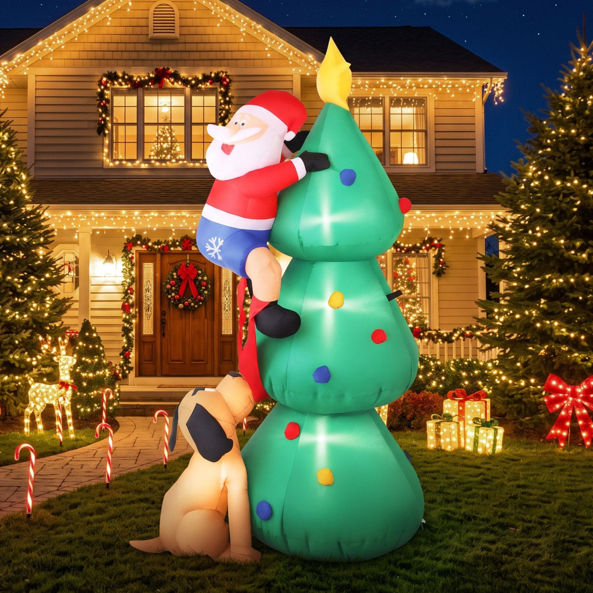 Jingle Jollys Occasions > Christmas > Christmas Decorations Jingle Jollys Christmas Inflatable Santa Tree 1.8M Illuminated Decorations