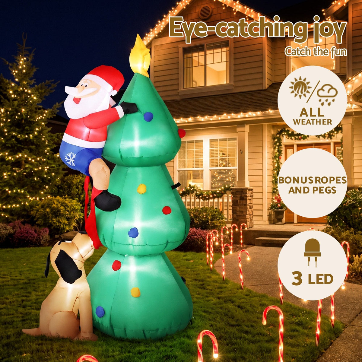 Jingle Jollys Occasions > Christmas > Christmas Decorations Jingle Jollys Christmas Inflatable Santa Tree 1.8M Illuminated Decorations