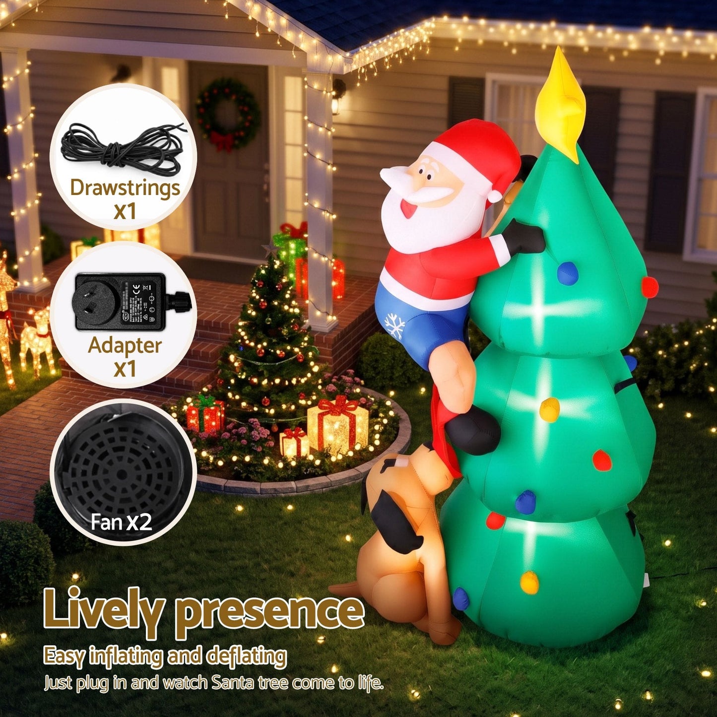 Jingle Jollys Occasions > Christmas > Christmas Decorations Jingle Jollys Christmas Inflatable Santa Tree 1.8M Illuminated Decorations