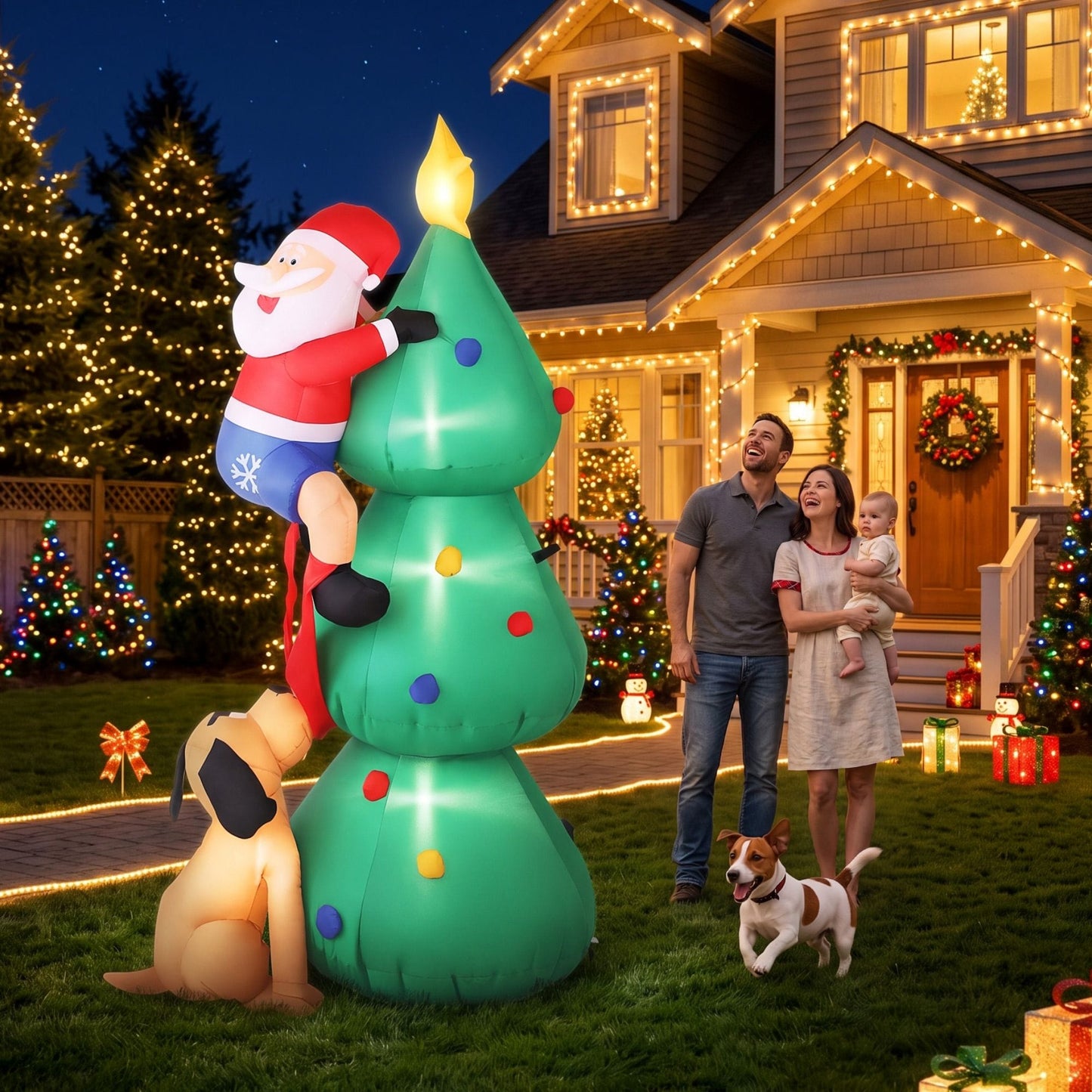 Jingle Jollys Occasions > Christmas > Christmas Decorations Jingle Jollys Christmas Inflatable Santa Tree 1.8M Illuminated Decorations