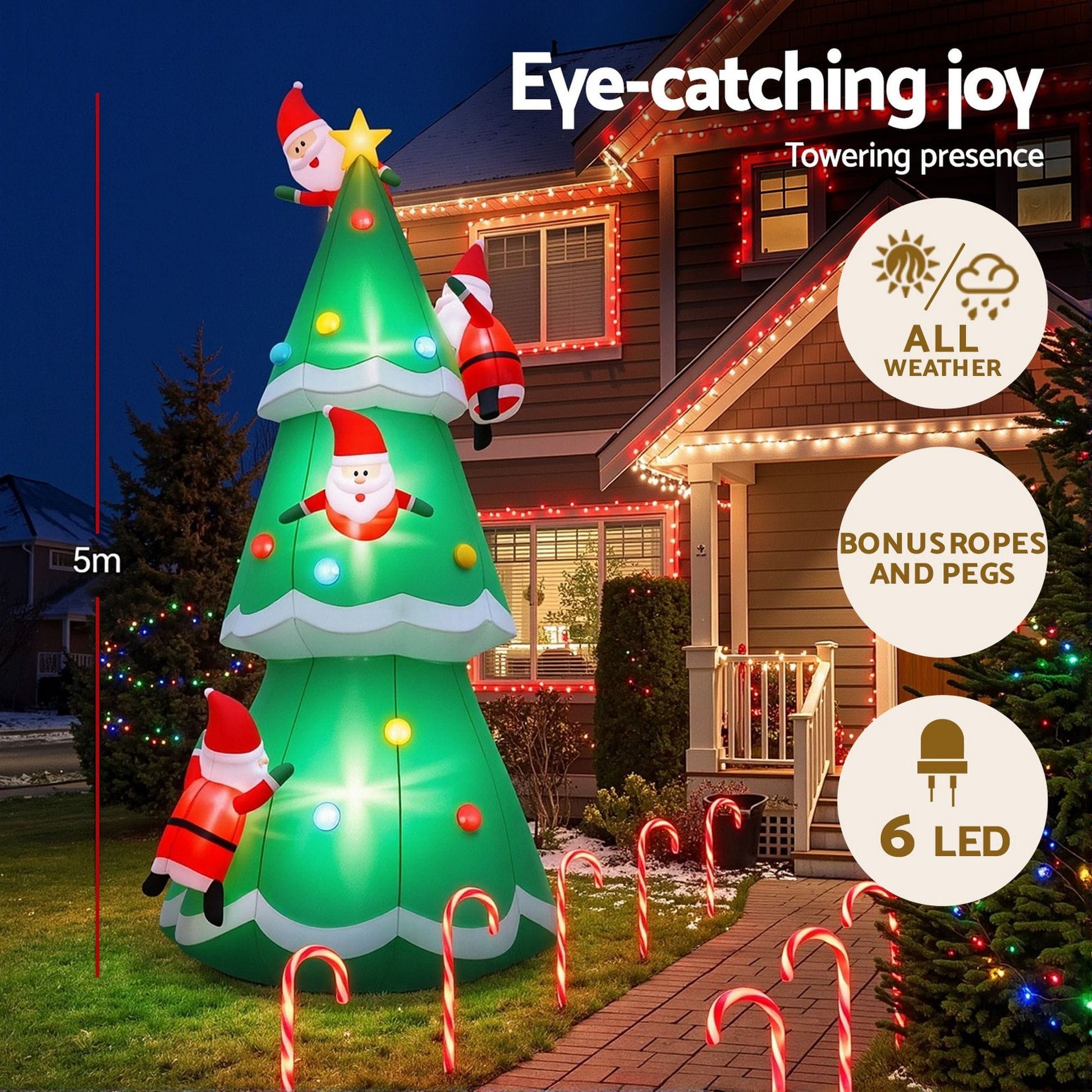 Jingle Jollys Occasions > Christmas > Christmas Decorations Jingle Jollys Christmas Inflatable Santa Tree 5M Illuminated Decorations