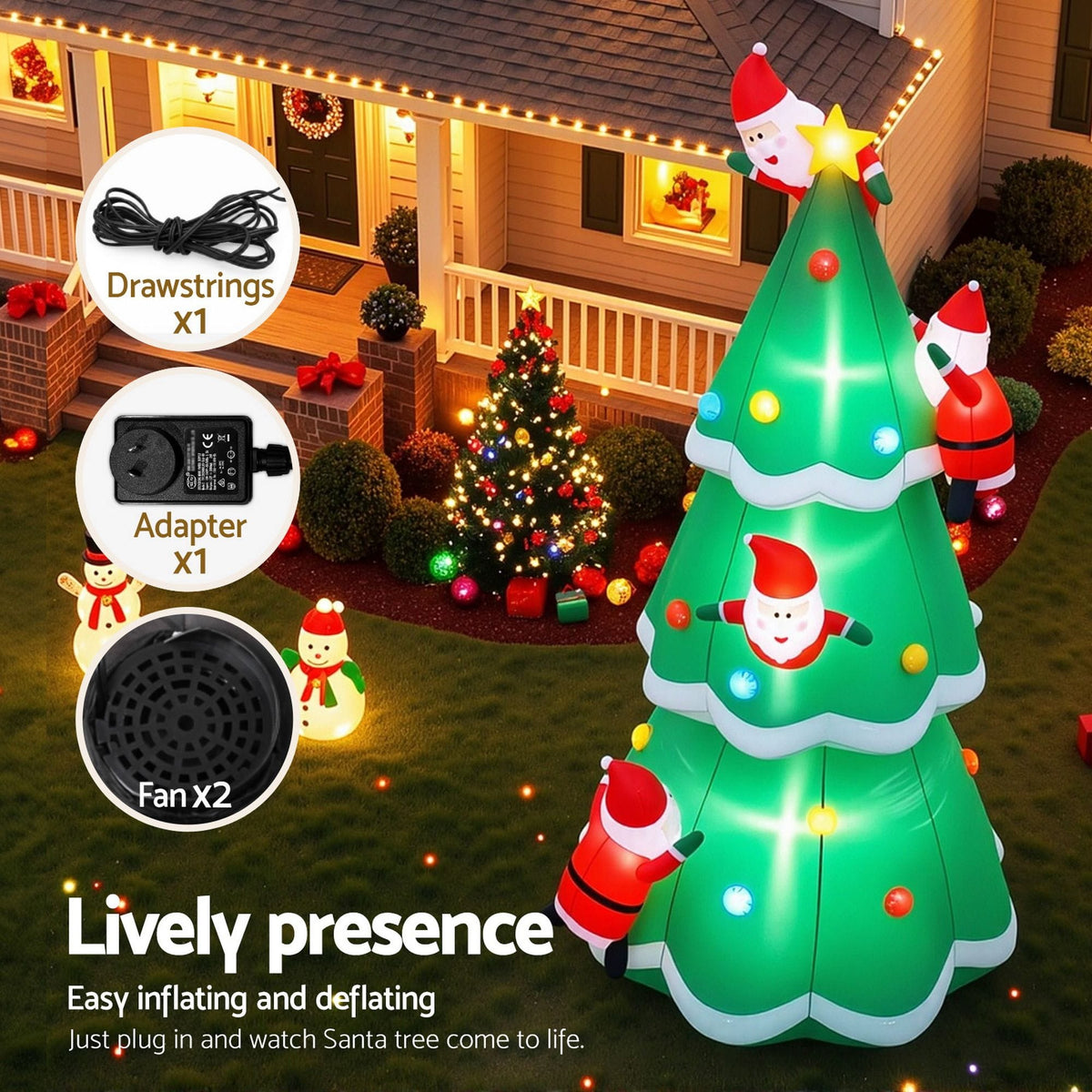 Jingle Jollys Occasions > Christmas > Christmas Decorations Jingle Jollys Christmas Inflatable Santa Tree 5M Illuminated Decorations
