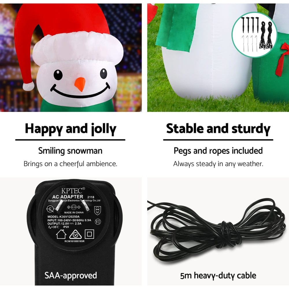 Jingle Jollys Occasions > Christmas > Christmas Decorations Jingle Jollys Christmas Inflatable Snowman 1.8M Illuminated Decorations