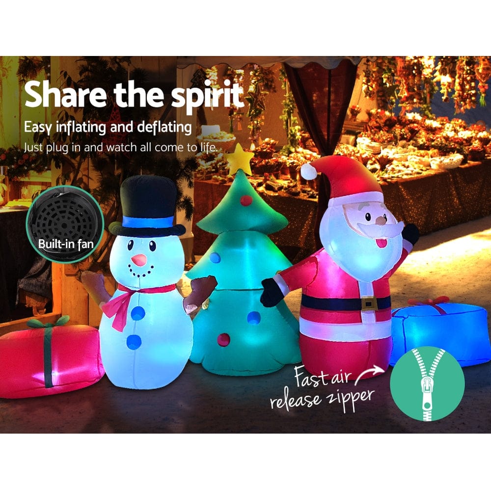 Jingle Jollys Occasions > Christmas > Christmas Decorations Jingle Jollys Christmas Inflatable Tree Snowman 2.7M Illuminated Decorations