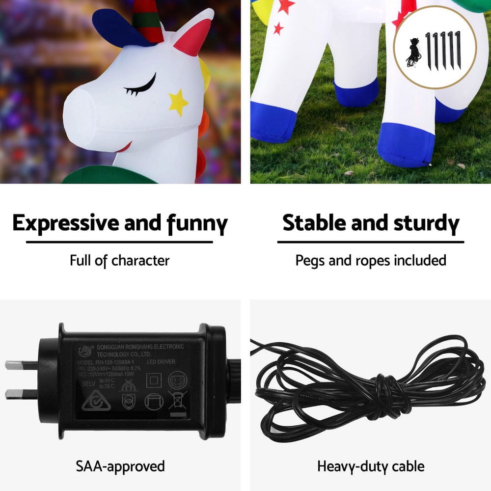 Jingle Jollys Occasions > Christmas > Christmas Decorations Jingle Jollys Christmas Inflatable Unicorn 1.8M Tall Outdoor Decorations Illuminated