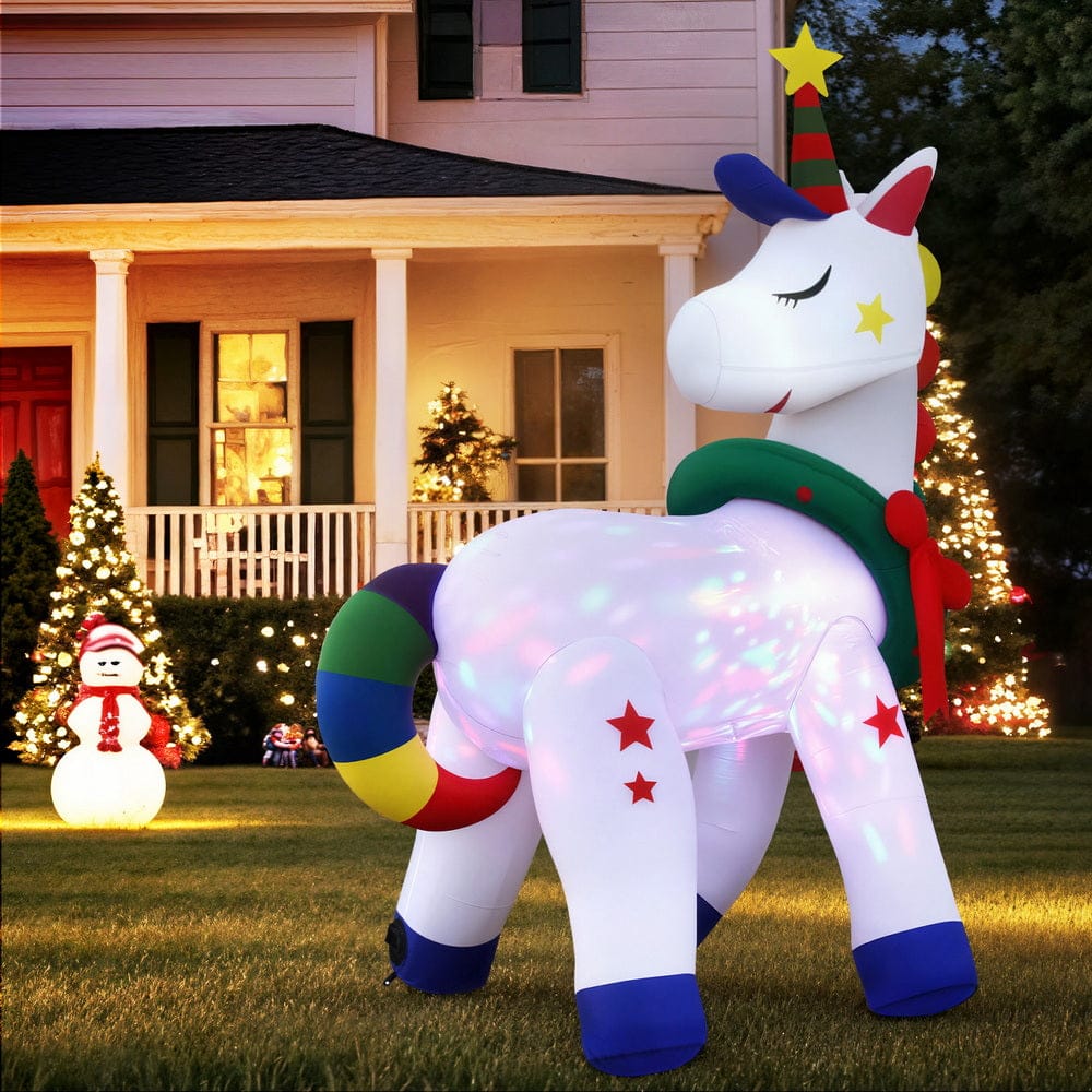 Jingle Jollys Occasions > Christmas > Christmas Decorations Jingle Jollys Christmas Inflatable Unicorn 1.8M Tall Outdoor Decorations Illuminated