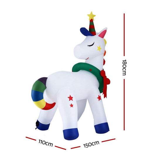Jingle Jollys Occasions > Christmas > Christmas Decorations Jingle Jollys Christmas Inflatable Unicorn 1.8M Tall Outdoor Decorations Illuminated