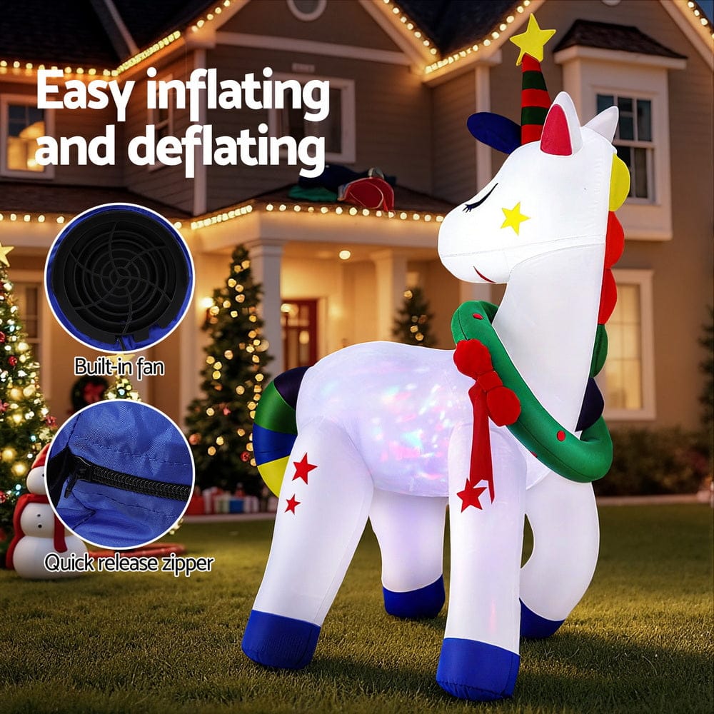 Jingle Jollys Occasions > Christmas > Christmas Decorations Jingle Jollys Christmas Inflatable Unicorn 1.8M Tall Outdoor Decorations Illuminated